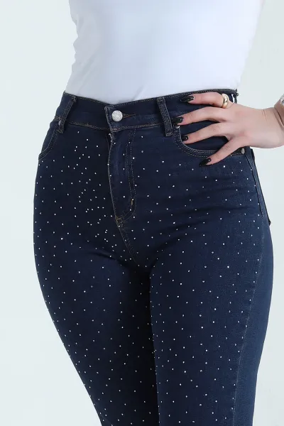 Lacivert Taşlı Likralı Lazer Paça Kadın Kot Pantolon 452949
