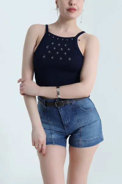 Lacivert Taşlı Modal Kadın Atlet Bluz 455067