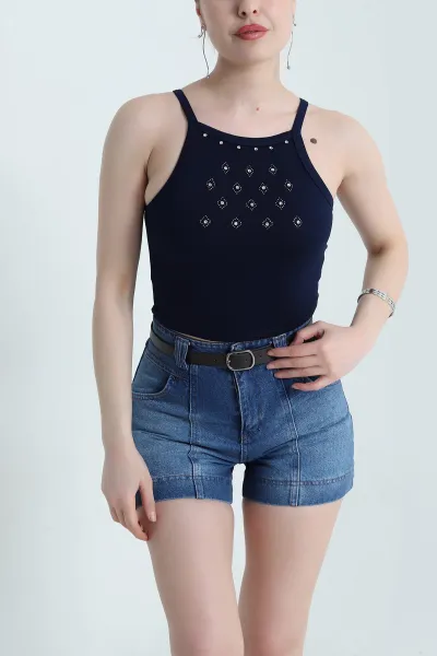 Lacivert Taşlı Modal Kadın Atlet Bluz 455067
