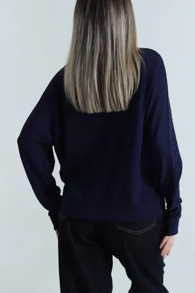 Lacivert Taşlı Modal Kadın Bluz 488058