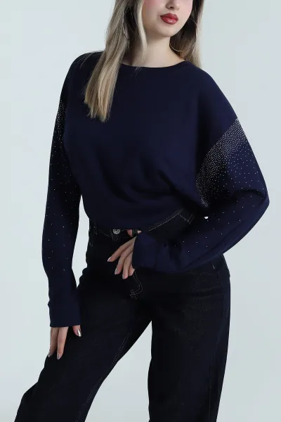 Lacivert Taşlı Modal Kadın Bluz 488058