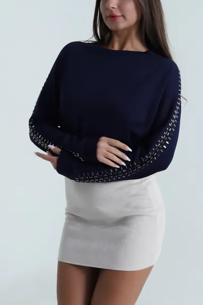 Lacivert Taşlı Modal Kadın Bluz 488061