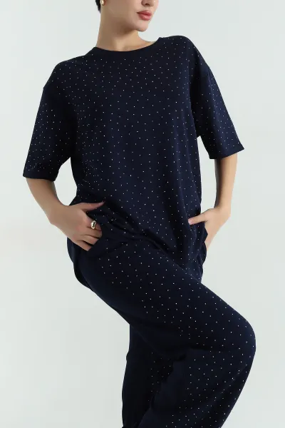 Lacivert Taşlı Modal Kadın İkili Takım 366417
