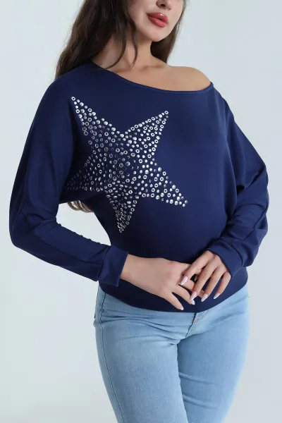 Lacivert Taşlı Oysho Kadın Bluz 485206