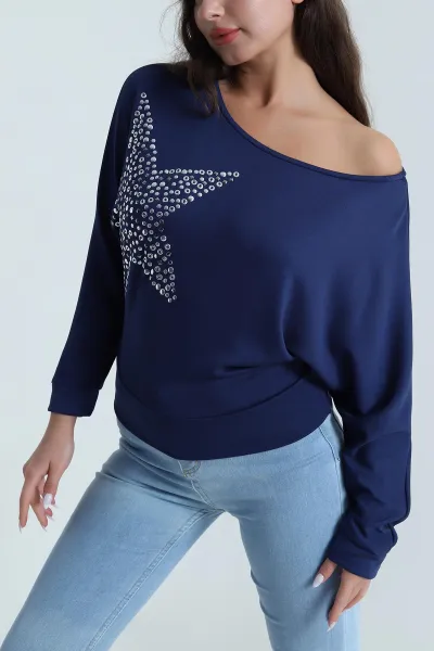 Lacivert Taşlı Oysho Kadın Bluz 485206