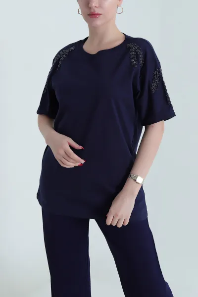 Lacivert Taşlı Süprem Kadın Tişört 438580