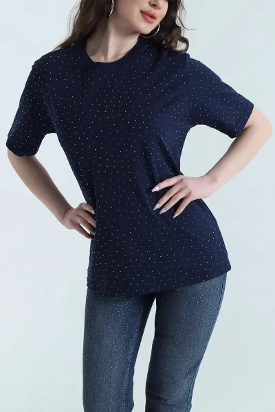 Lacivert Taşlı Süprem Kadın Tişört 446704