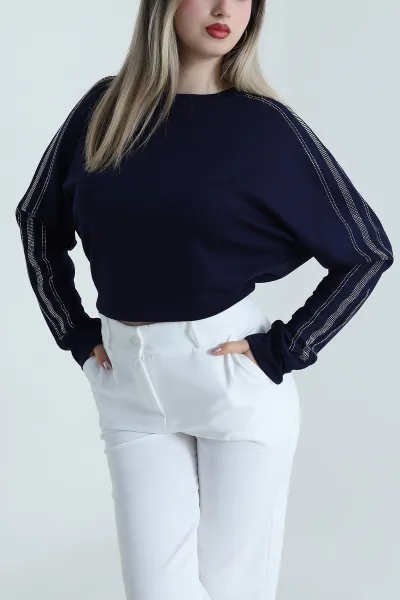 Lacivert Taşlı Tasarım Modal Kadın Bluz 487987