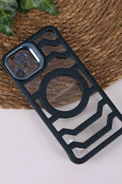 Lacivert TeknoCase İPhone 11 Uyumlu Creative Fiber Case Serisi Lens Hediyeli Vakumlu Sert Silikon Telefon Kılıfı 430893
