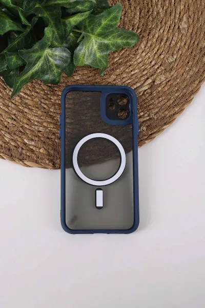 Lacivert TeknoCase İPhone 11 Uyumlu Wesley Case Serisi Magsafe Özellikli Transparan Sert Silikon Telefon Kılıfı 430580