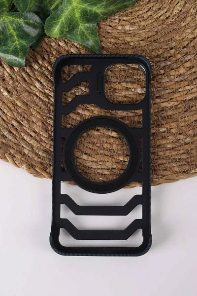 Lacivert TeknoCase İPhone 13 Uyumlu Creative Fiber Case Serisi Lens Hediyeli Vakumlu Sert Silikon Telefon Kılıfı 430898