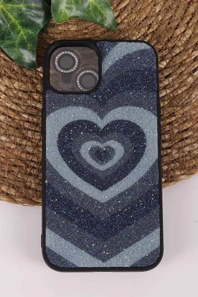 Lacivert TeknoCase İPhone 13 Uyumlu Sweet Diamond Case Serisi Desenli Lens Hediyeli Sert Silikon Telefon Kılıfı 450109