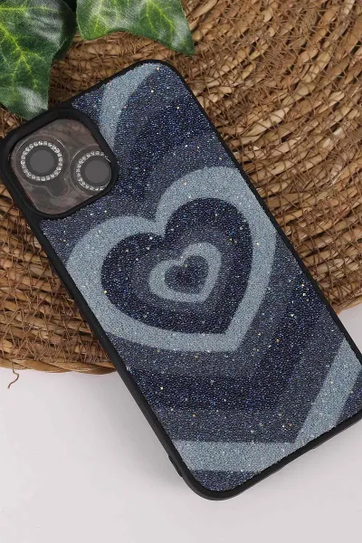 Lacivert TeknoCase İPhone 13 Uyumlu Sweet Diamond Case Serisi Desenli Lens Hediyeli Sert Silikon Telefon Kılıfı 450109
