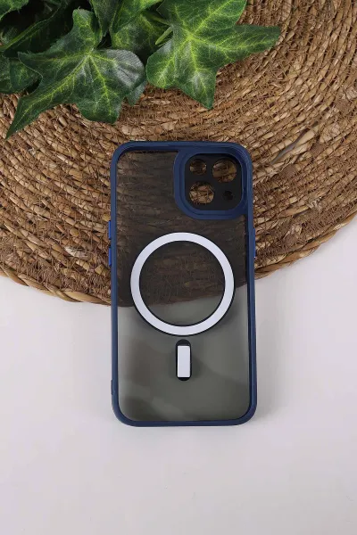 Lacivert TeknoCase İPhone 13 Uyumlu Wesley Case Serisi Magsafe Özellikli Transparan Sert Silikon Telefon Kılıfı 430587