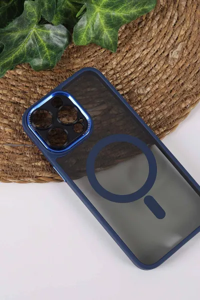 Lacivert TeknoCase İPhone 15 Pro Max Uyumlu Wesley Case Serisi Magsafe Özellikli Transparan Sert Silikon Telefon Kılıfı 430608