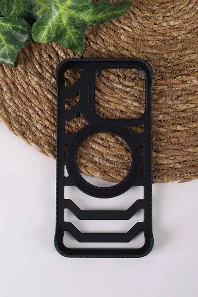 Lacivert TeknoCase İPhone 15 Pro Uyumlu Creative Fiber Case Serisi Lens Hediyeli Vakumlu Sert Silikon Telefon Kılıfı 430910