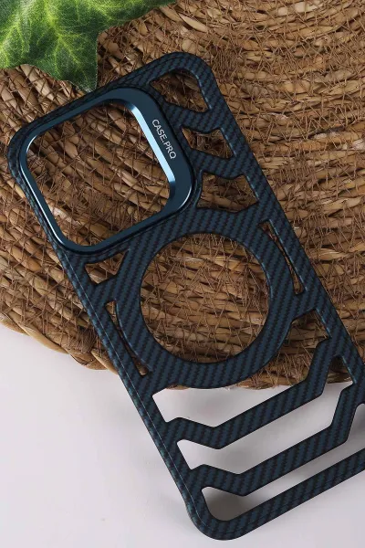 Lacivert TeknoCase İPhone 15 Pro Uyumlu Creative Fiber Case Serisi Lens Hediyeli Vakumlu Sert Silikon Telefon Kılıfı 430910