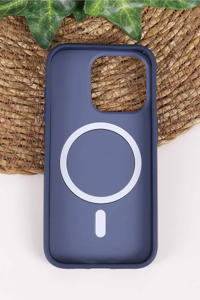 Lacivert TeknoCase İPhone 15 Pro Uyumlu Vincent Case Serisi Sert Silikon Telefon Kılıfı 457886