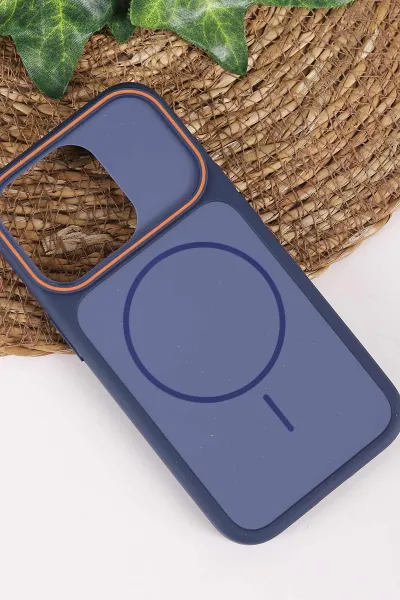 Lacivert TeknoCase İPhone 15 Pro Uyumlu Vincent Case Serisi Sert Silikon Telefon Kılıfı 457886