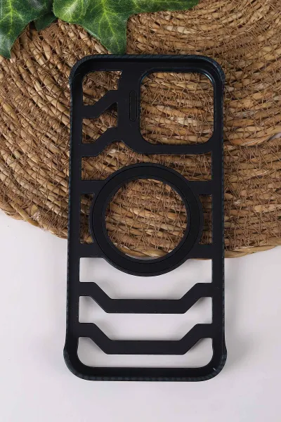 Lacivert TeknoCase İPhone 16 Pro Max Uyumlu Creative Fiber Case Serisi Lens Hediyeli Vakumlu Sert Silikon Telefon Kılıfı 430926