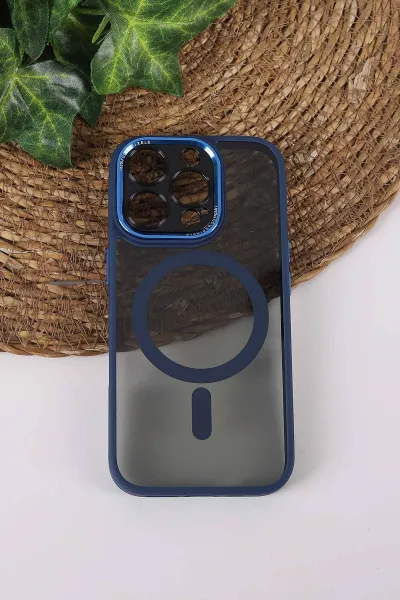 Lacivert TeknoCase İPhone 16 Pro Uyumlu Wesley Case Serisi Magsafe Özellikli Transparan Sert Silikon Telefon Kılıfı 430650