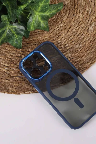 Lacivert TeknoCase İPhone 16 Pro Uyumlu Wesley Case Serisi Magsafe Özellikli Transparan Sert Silikon Telefon Kılıfı 430650