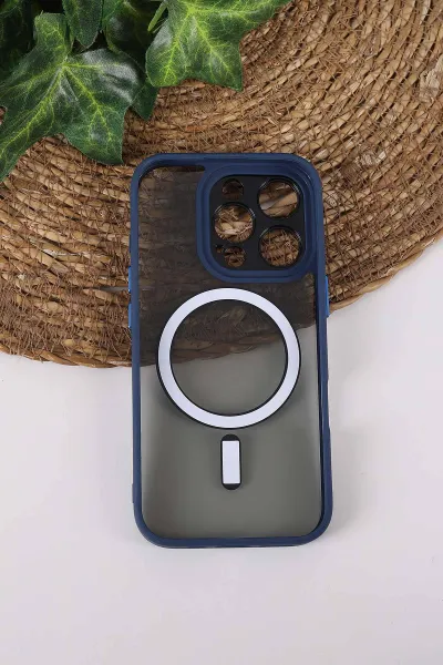 Lacivert TeknoCase İPhone 16 Pro Uyumlu Wesley Case Serisi Magsafe Özellikli Transparan Sert Silikon Telefon Kılıfı 430650