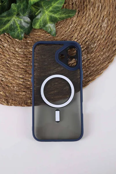 Lacivert TeknoCase İPhone 16 Uyumlu Wesley Case Serisi Magsafe Özellikli Transparan Sert Silikon Telefon Kılıfı 430632