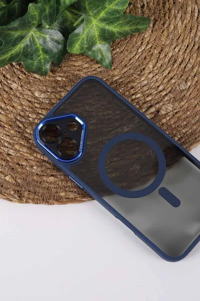 Lacivert TeknoCase İPhone 16 Uyumlu Wesley Case Serisi Magsafe Özellikli Transparan Sert Silikon Telefon Kılıfı 430632