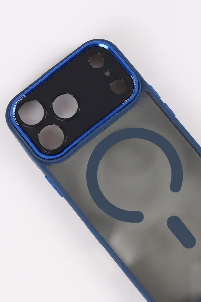 Lacivert TeknoCase İPhone 17 Pro Max Uyumlu Wesley Case Serisi Magsafe Özellikli Transparan Sert Silikon Telefon Kılıfı 430672