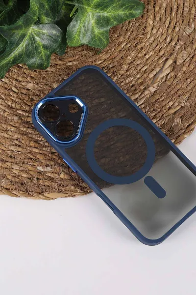 Lacivert TeknoCase İPhone 17 Uyumlu Wesley Case Serisi Magsafe Özellikli Transparan Sert Silikon Telefon Kılıfı 430660