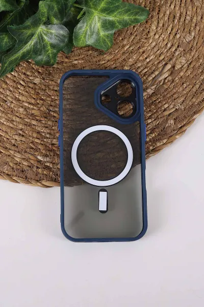 Lacivert TeknoCase İPhone 17 Uyumlu Wesley Case Serisi Magsafe Özellikli Transparan Sert Silikon Telefon Kılıfı 430660