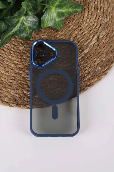 Lacivert TeknoCase İPhone 17 Uyumlu Wesley Case Serisi Magsafe Özellikli Transparan Sert Silikon Telefon Kılıfı 430660