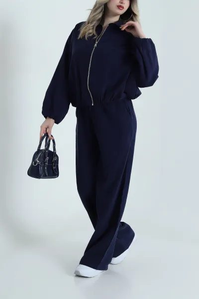 Lacivert Tencel Gabardin Astarlı Kadın İkili Takım 490934