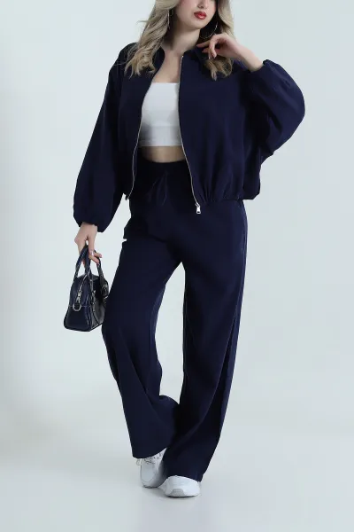 Lacivert Tencel Gabardin Astarlı Kadın İkili Takım 490934