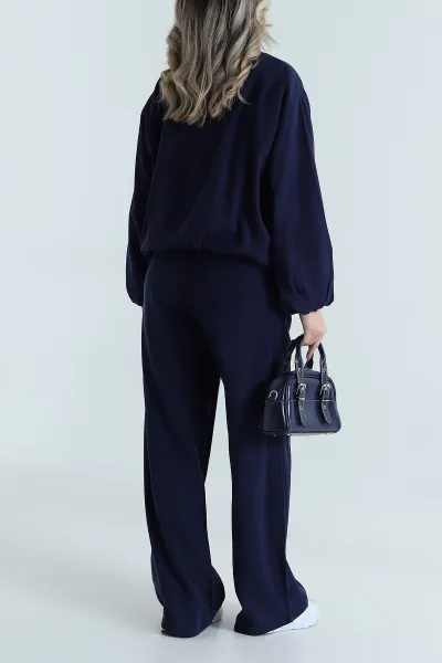 Lacivert Tencel Gabardin Astarlı Kadın İkili Takım 490934