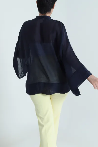 Lacivert Tencel İp Bağcıklı Kadın Gömlek 476095