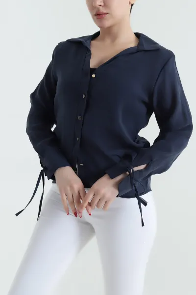 lacivert-tencel-kol-bagcikli-kadin-gomlek-434191