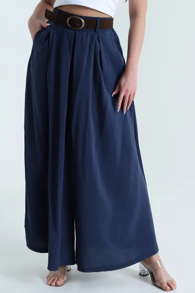 Lacivert Tencel Pileli Kadın Pantolon 458262