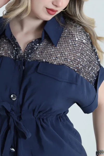 Lacivert Tencel Pul Detay Kadın İkili Takım 456224
