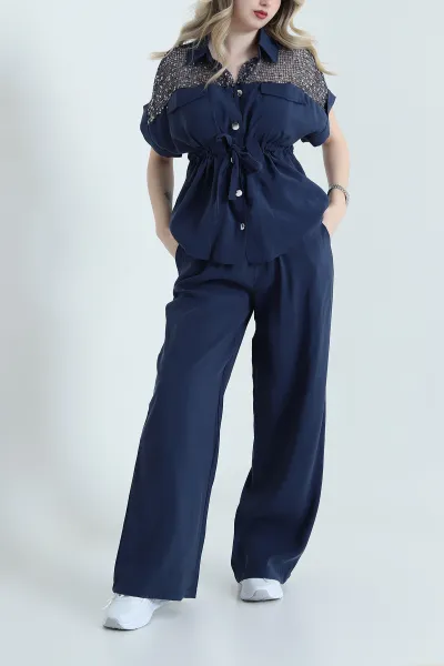 Lacivert Tencel Pul Detay Kadın İkili Takım 456224