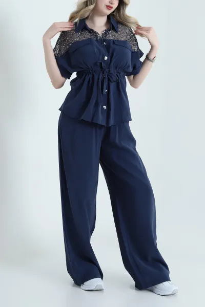 Lacivert Tencel Pul Detay Kadın İkili Takım 456224