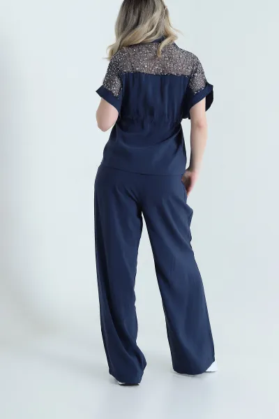 Lacivert Tencel Pul Detay Kadın İkili Takım 456224