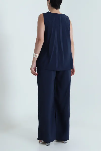 Lacivert Tencel V Yaka Kadın İkili Takım 475190
