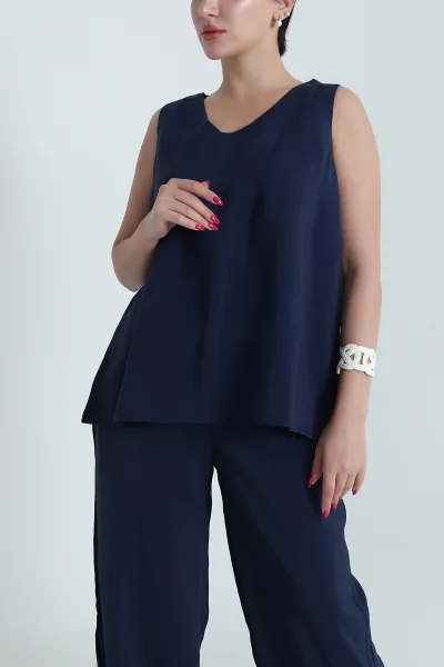 Lacivert Tencel V Yaka Kadın İkili Takım 475190
