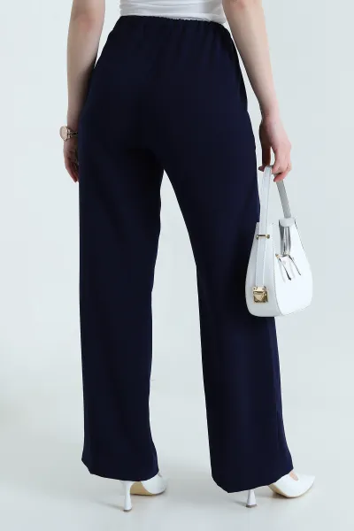 Lacivert Tensel Crep Beli Lastikli Kadın Pantolon 440773