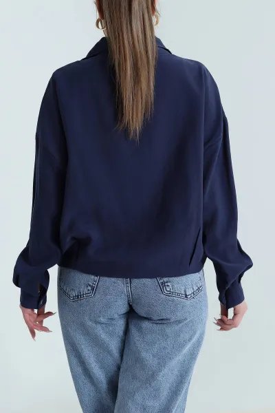 Lacivert Tensel Gabardin Kadın Mevsimlik Mont 488034
