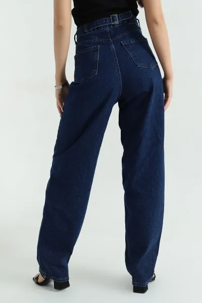 Lacivert Toka Detay Baggy Kadın Kot Pantolon 368222