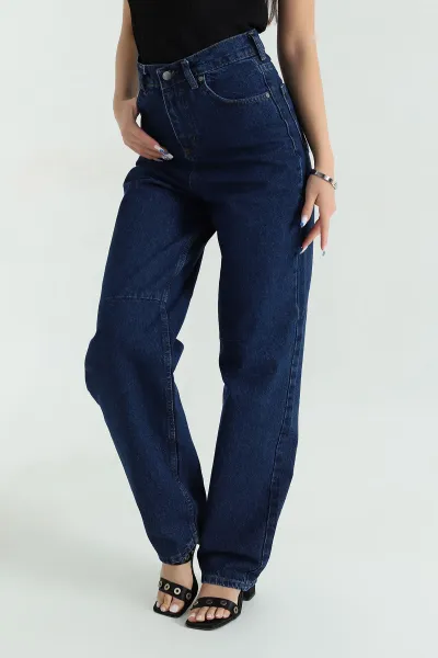 Lacivert Toka Detay Baggy Kadın Kot Pantolon 368222