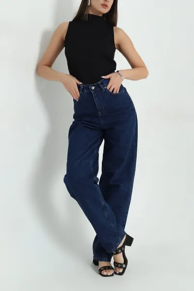 Lacivert Toka Detay Baggy Kadın Kot Pantolon 368222